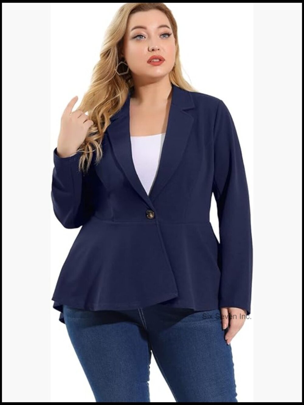 Plus Size Blazer Notch Lapel Peplum Hem Business Casual Work Suit Jacket